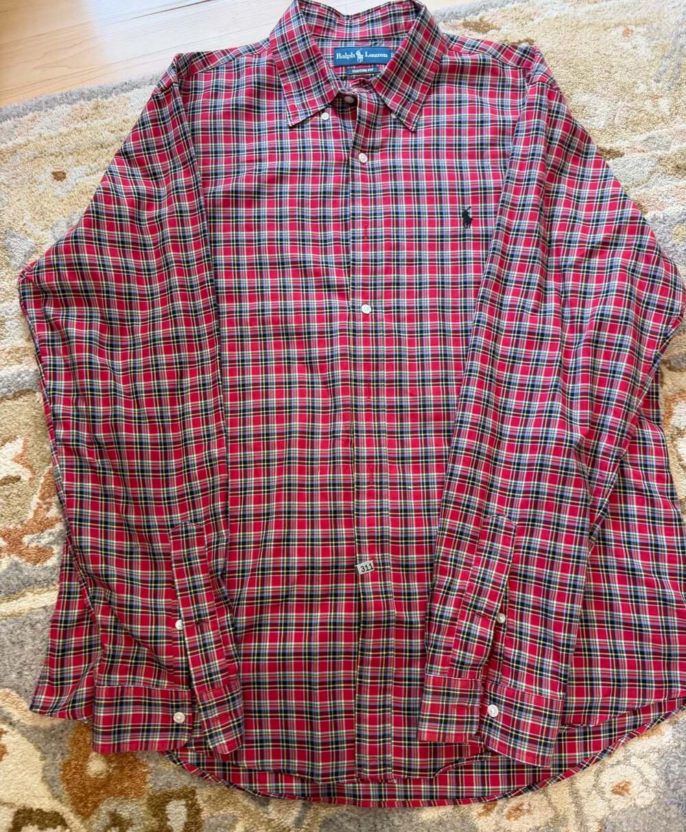 Ralph Lauren Mens Custom Fit Red Plaid Long Sleeve Button Up Shirt XL